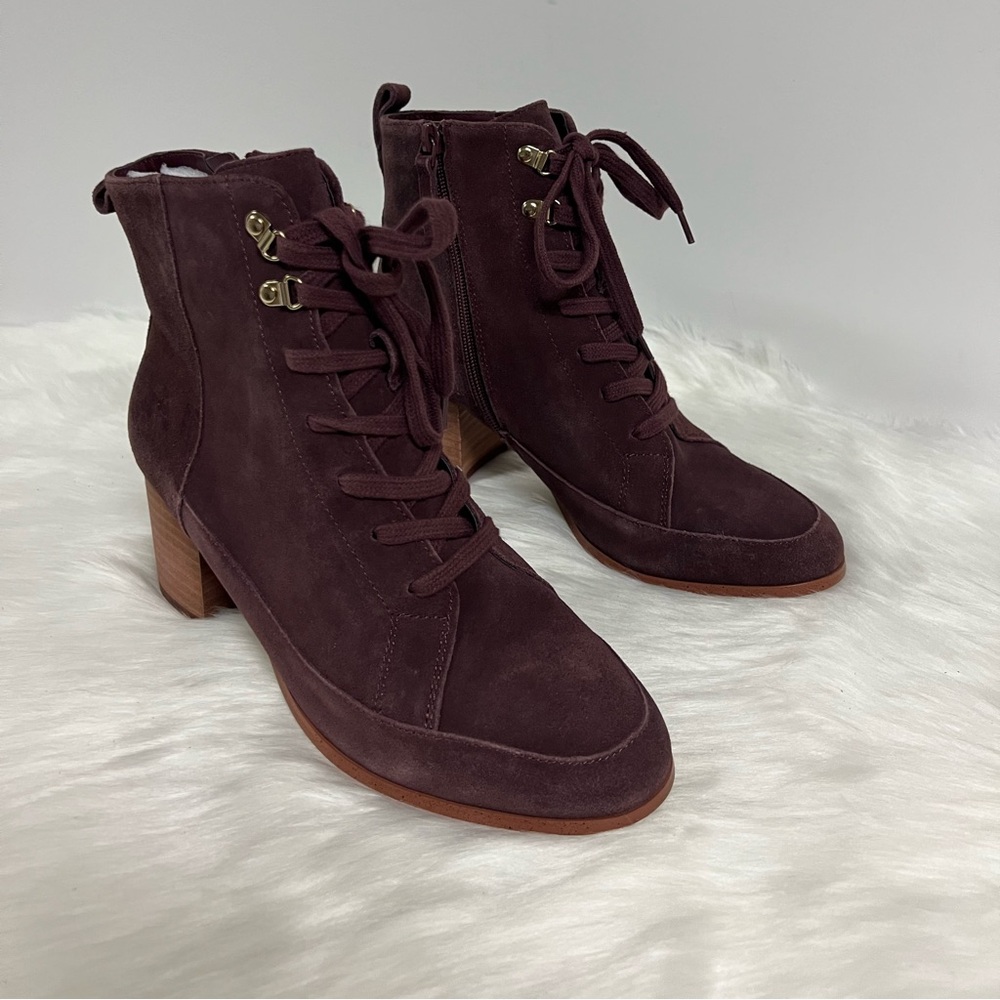 Violet & Red jarvis Maroon Suede Women's Heel Boots In burgundy Size 7.5 NWOB